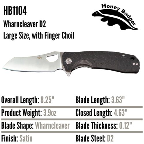 Wharn Cleaver Large Black with Choil D2 (HB1104) Honey Badger Knives Pocket Knives