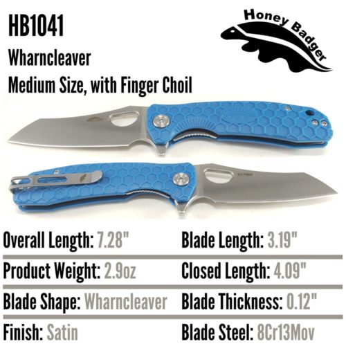 Wharn Cleaver Medium Blue 8Cr13MoV (HB1041) Honey Badger Knives Pocket Knives