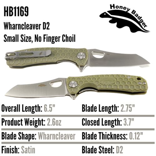 Wharn Cleaver Small Green No Choil D2 (HB1169) Honey Badger Knives Pocket Knives