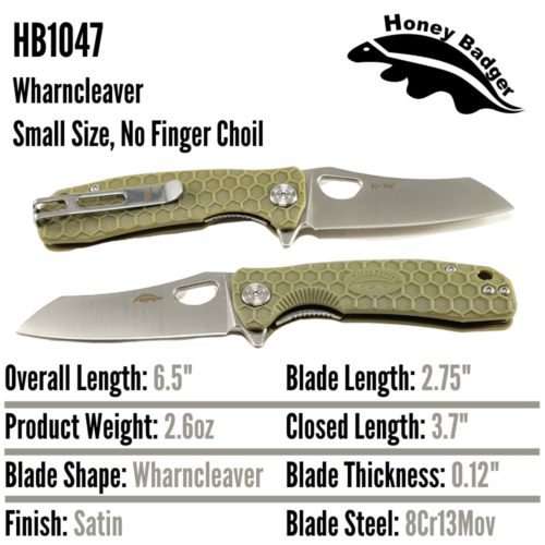 Wharn Cleaver Small Green No Choil 8Cr13MoV (HB1047) Honey Badger Knives Pocket Knives
