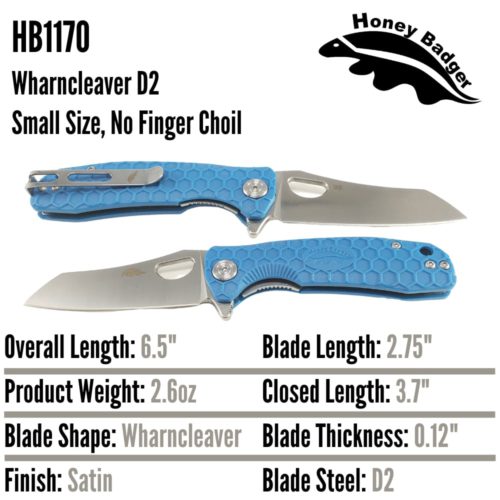 Wharncleaver Small Blue No Choil D2 (HB1170) Honey Badger Knives Pocket Knives