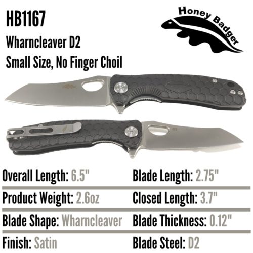 Wharn Cleaver Small Black No Choil D2 (HB1167) Honey Badger Knives Pocket Knives