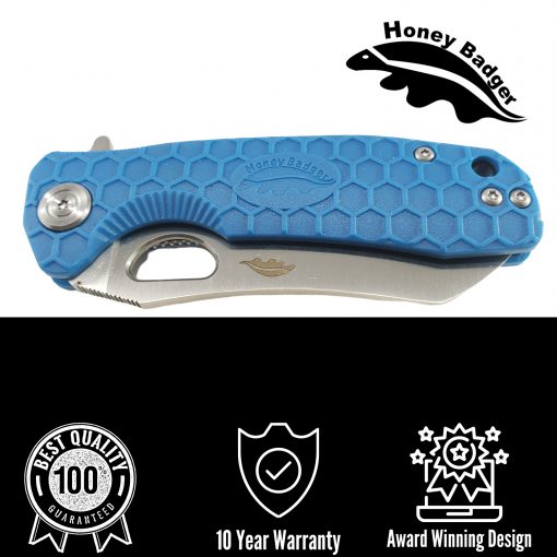 HB1048 Honey Badger Flipper Wharncleaver Small Blue No Choil 8Cr13Mov