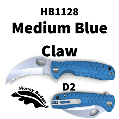 Claw Serrated Medium Blue D2 (HB1128) Honey Badger Knives Pocket Knives
