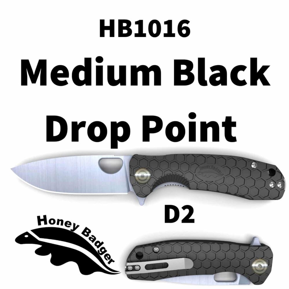 HB1016 Honey Badger D2 Flipper Medium Black No Choil