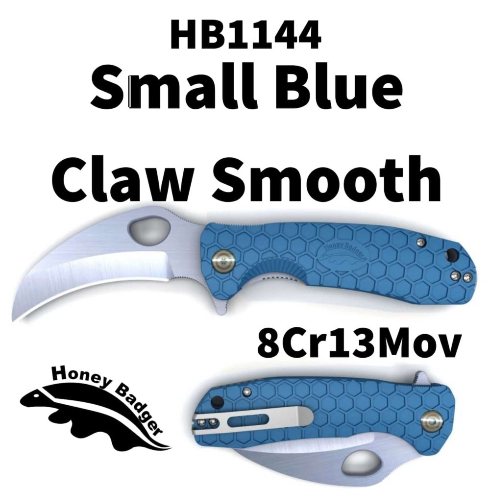 Claw Smooth Small Blue Smooth 8Cr13MoV (HB1144) Honey Badger Knives Pocket Knives