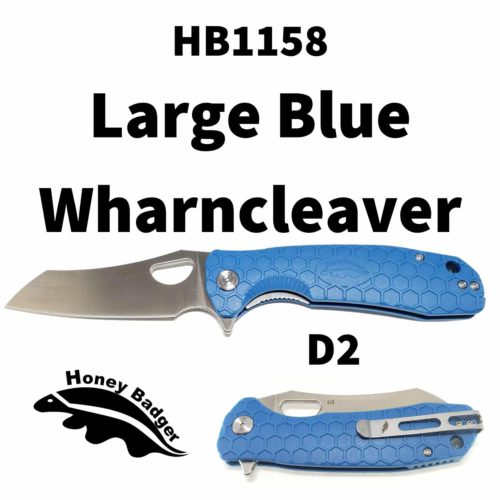 Wharn Cleaver Large Blue D2 Steel (Silver Clip, Blue Backspacer) (HB1158) Honey Badger Knives Pocket Knives