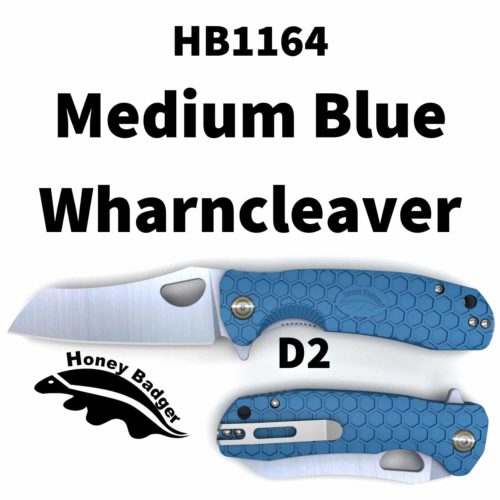 Wharncleaver Medium Blue D2 Steel (Silver Clip, Blue Backspacer) (HB1164) Honey Badger Knives Pocket Knives