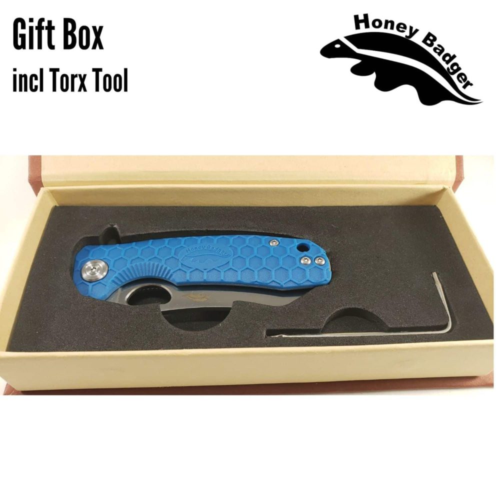 Wharn Cleaver Large Blue D2 Steel (Silver Clip, Blue Backspacer) (HB1158) Honey Badger Knives Pocket Knives