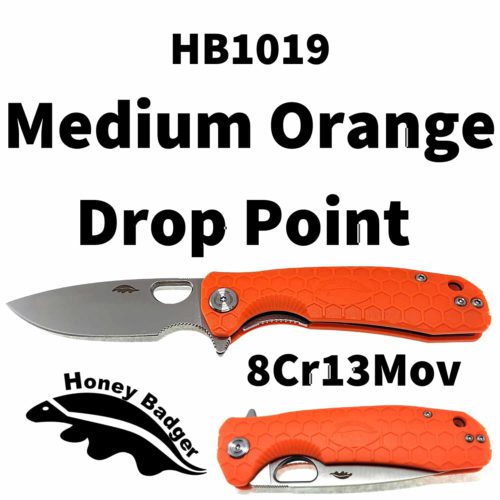 Drop Point Flipper Medium Orange 8Cr13MoV (HB1019) Honey Badger Knives Pocket Knives