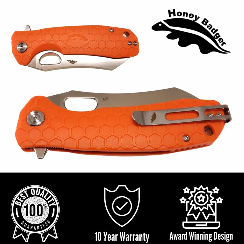 Wharn Cleaver Large Orange with Choil D2 (HB1160) Honey Badger Knives Pocket Knives
