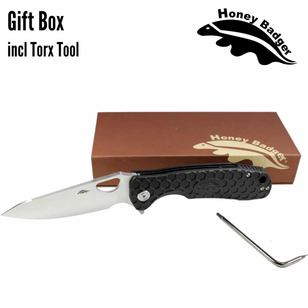 Leaf  Large Black 8Cr13MoV (HB1288) Honey Badger Knives Pocket Knives