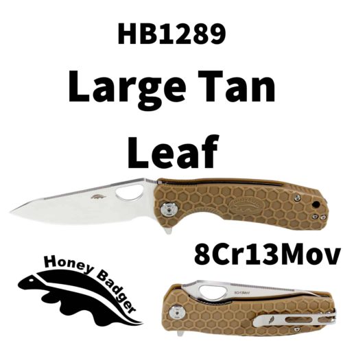 Leaf  Large Tan 8Cr13MoV (HB1289) Honey Badger Knives Pocket Knives