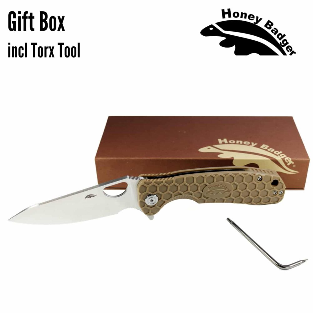 Leaf  Large Tan 8Cr13MoV (HB1289) Honey Badger Knives Pocket Knives