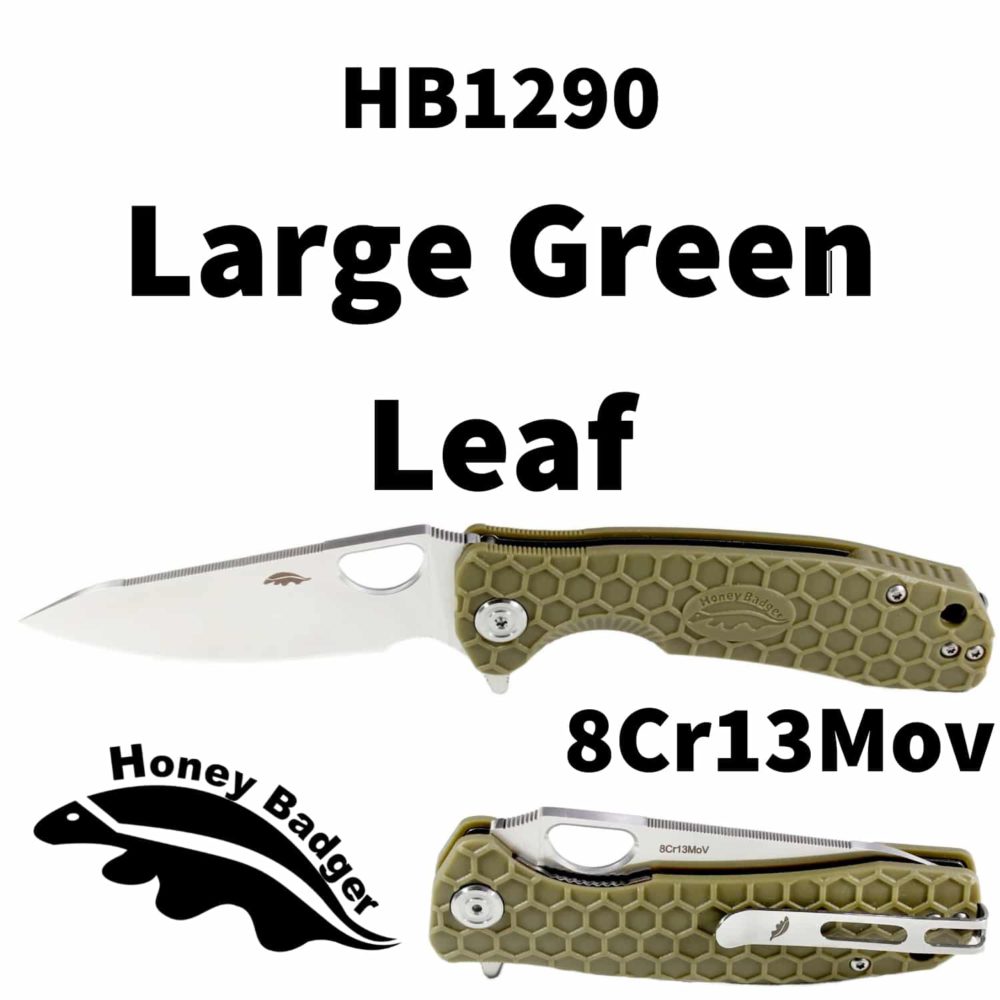 Leaf  Large Green 8Cr13MoV (HB1290) Honey Badger Knives Pocket Knives
