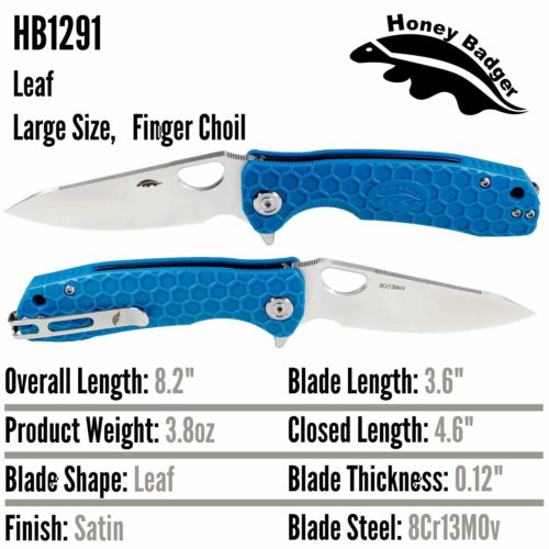 Leaf  Large Blue 8Cr13MoV (HB1291) Honey Badger Knives Pocket Knives