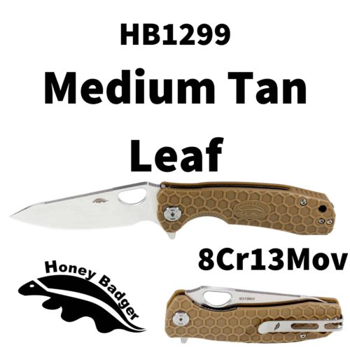 Leaf  Medium Tan 8Cr13MoV (HB1299) Honey Badger Knives Pocket Knives
