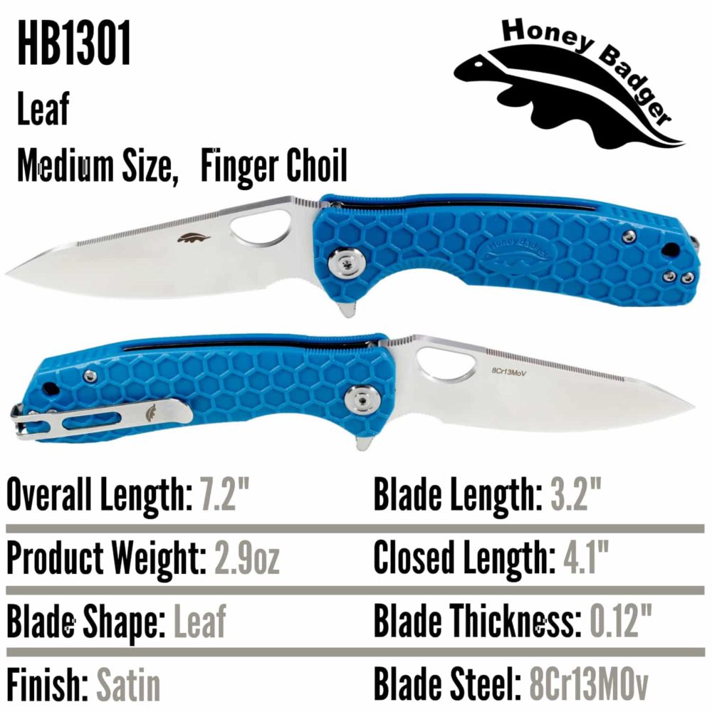 Leaf  Medium Blue 8Cr13MoV (HB1301) Honey Badger Knives Pocket Knives