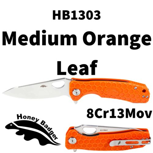 Leaf  Medium Orange 8Cr13MoV (HB1303) Honey Badger Knives Pocket Knives