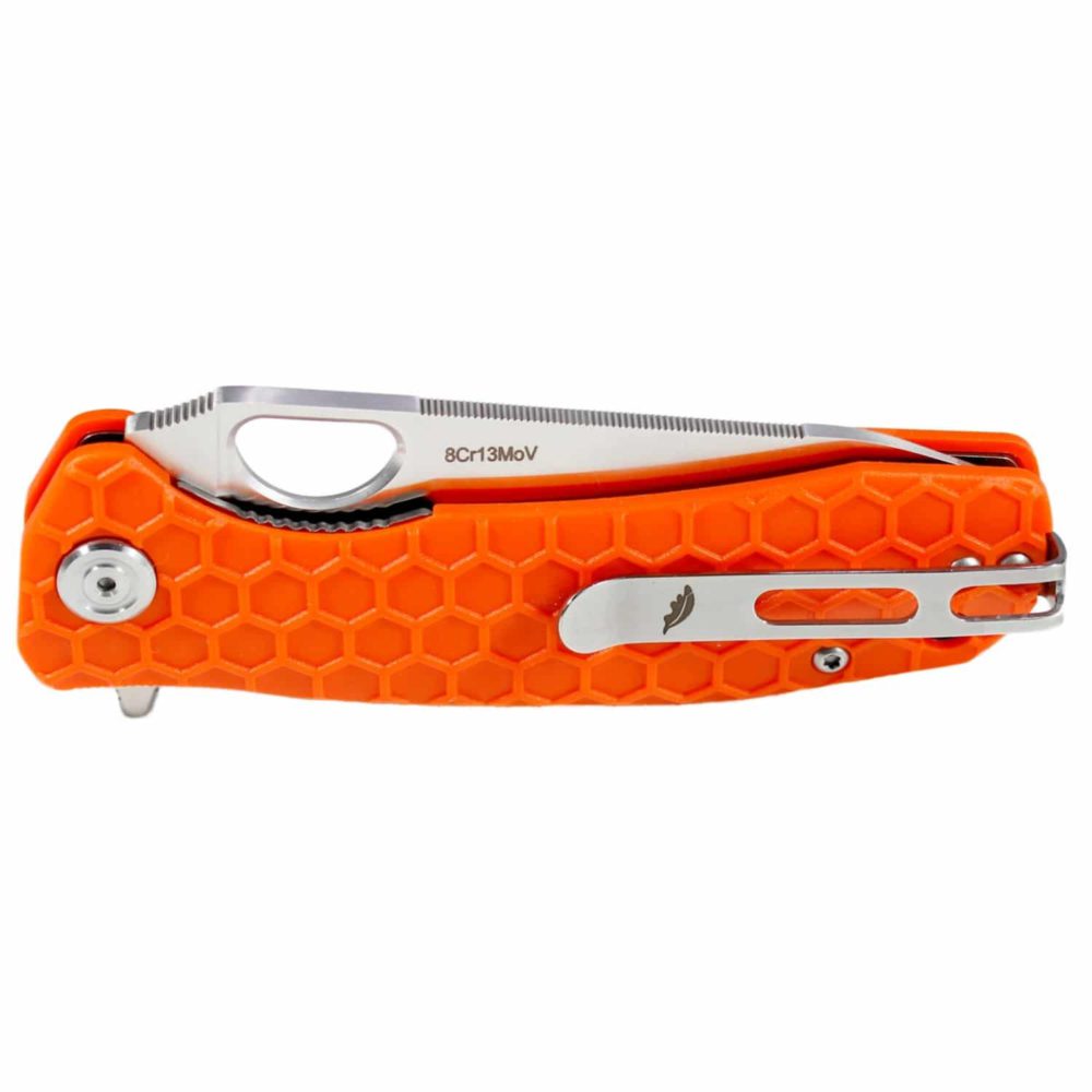 Leaf  Medium Orange 8Cr13MoV (HB1303) Honey Badger Knives Pocket Knives