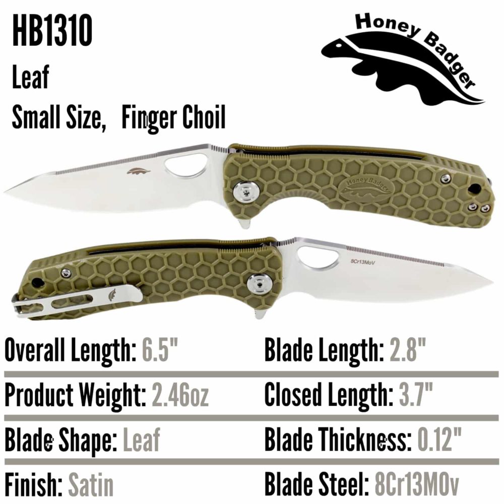 Leaf  Small Green 8Cr13MoV (HB1310) Honey Badger Knives Pocket Knives