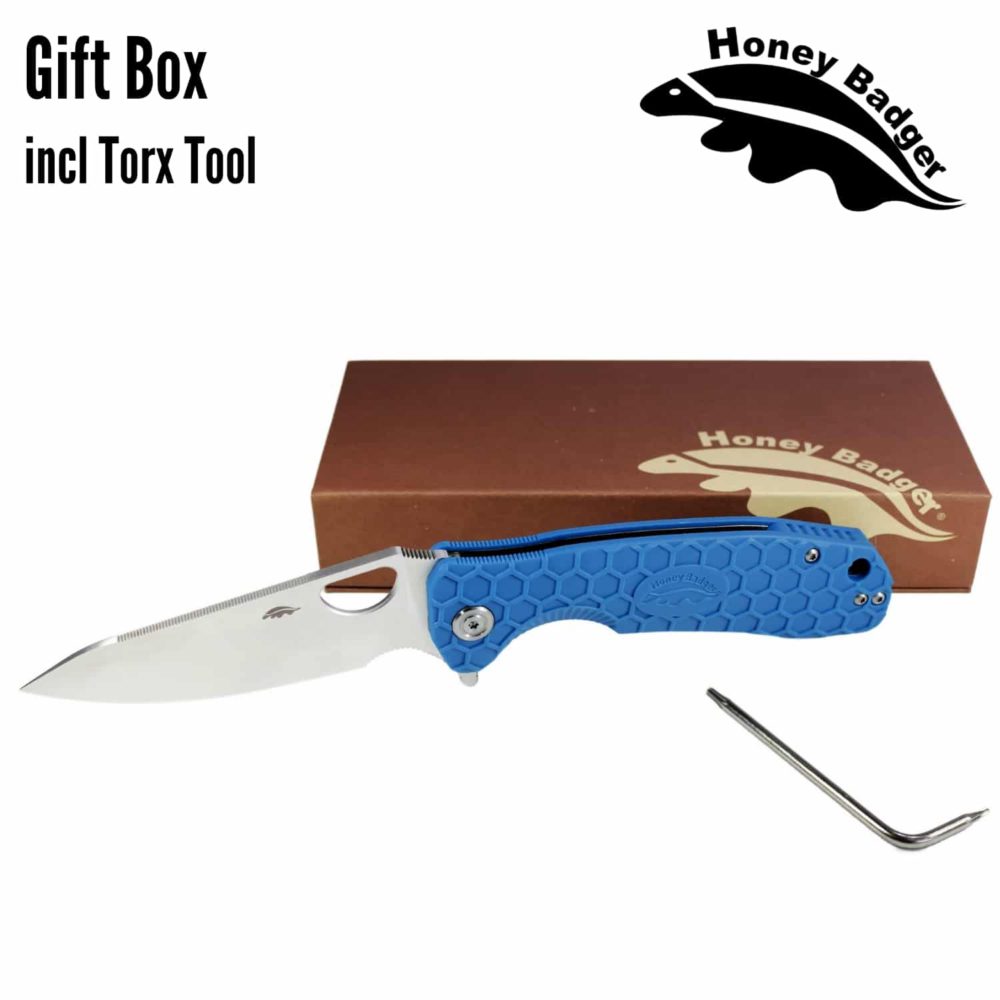 Leaf  Small Blue 8Cr13MoV (HB1311) Honey Badger Knives Pocket Knives