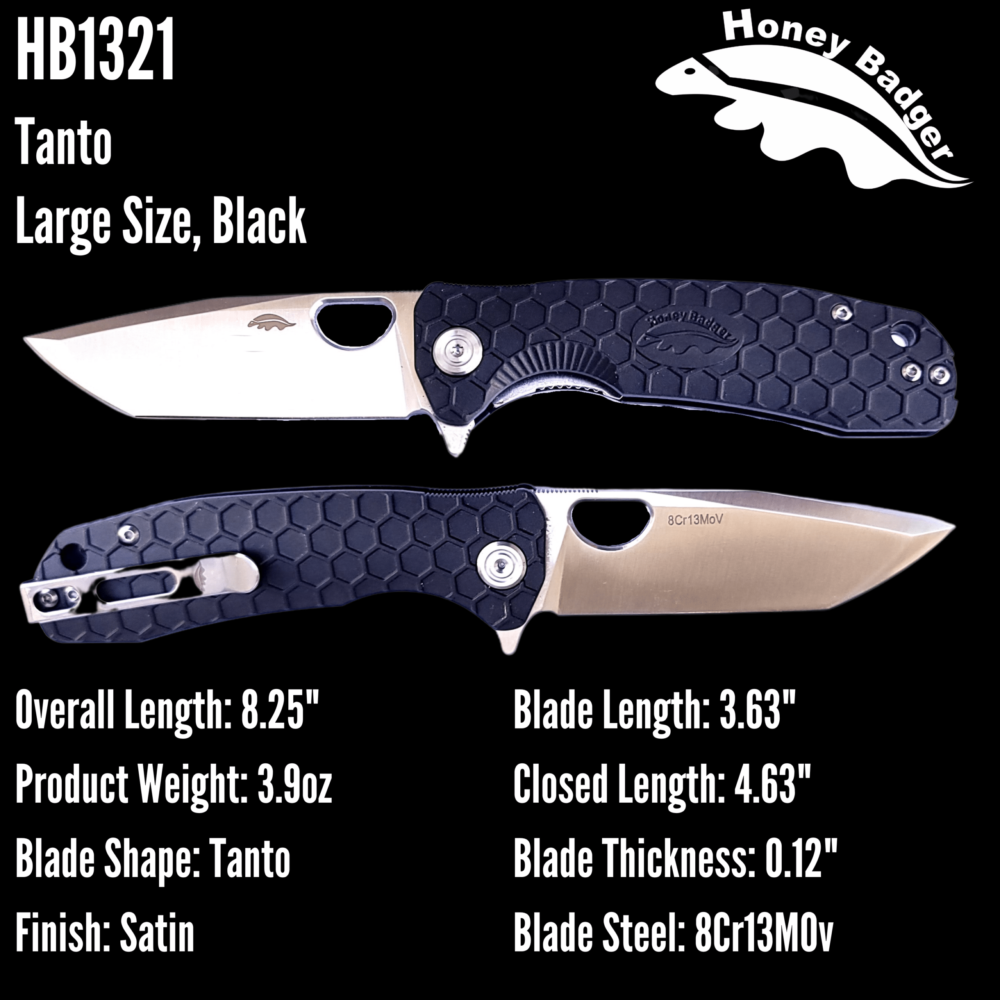Tanto  Large Black 8Cr13MoV (HB1321) Honey Badger Knives Pocket Knives