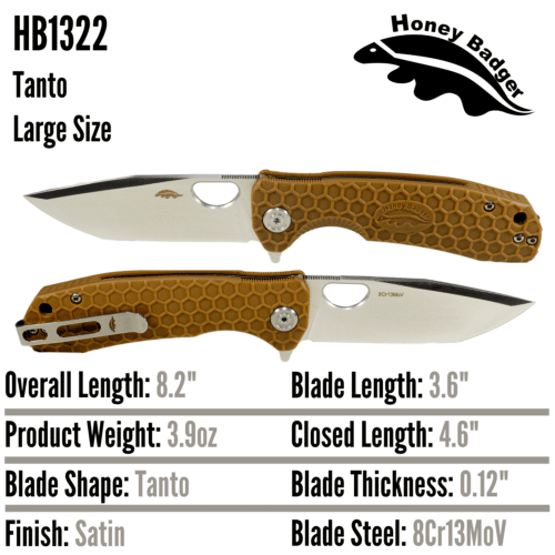 Tanto  Large Tan 8Cr13MoV (HB1322) Honey Badger Knives Pocket Knives