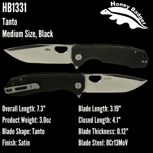 Tanto  Medium Black 8Cr13MoV (HB1331) Honey Badger Knives Pocket Knives