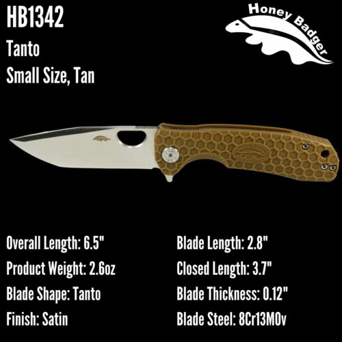 Tanto  Small Tan 8Cr13MoV (HB1342) Honey Badger Knives Pocket Knives