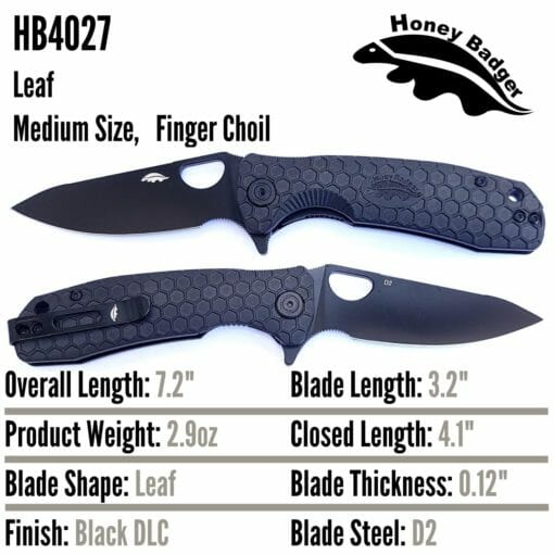 Honey Badger HB4027 Medium Leaf D2 Black DLC Blade