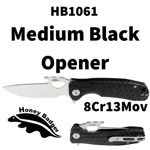 Opener Medium Black 8Cr13MoV (HB1061) Honey Badger Knives Pocket Knives