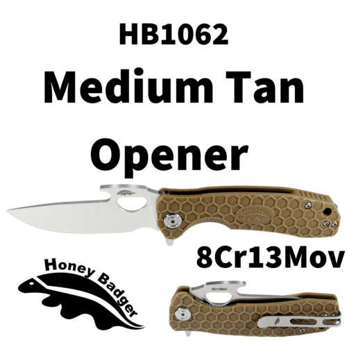 Opener Medium Tan 8Cr13MoV (HB1062) Honey Badger Knives Pocket Knives