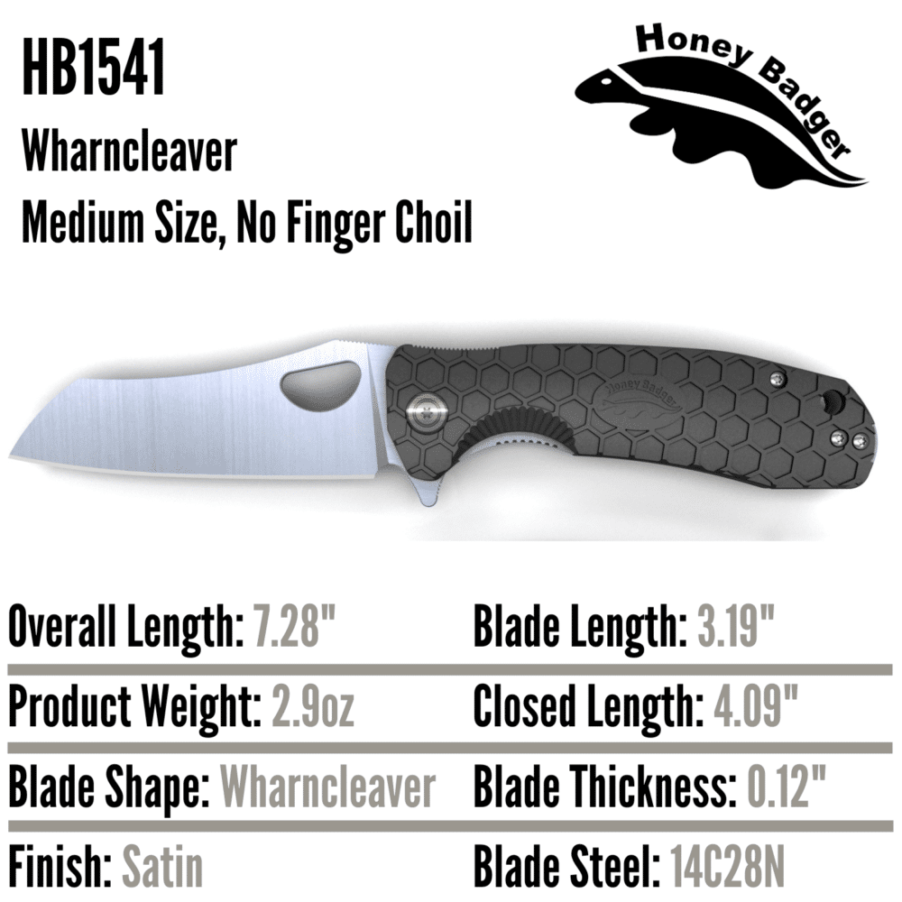 Wharn Cleaver Medium Black 14C28N (HB1541) Honey Badger Knives Pocket Knives