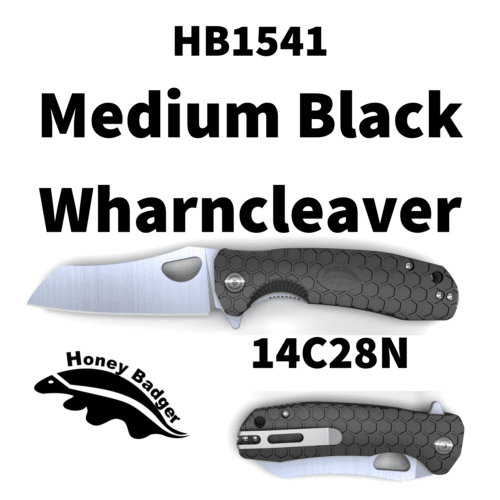 Wharncleaver Medium Black 14C28N (HB1541) Honey Badger Knives Pocket Knives