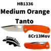 Tanto  Medium Orange 8Cr13MoV (HB1336) Honey Badger Knives Pocket Knives
