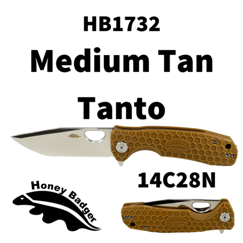 Tanto  Medium Tan 14C28N (HB1732) Honey Badger Knives Pocket Knives