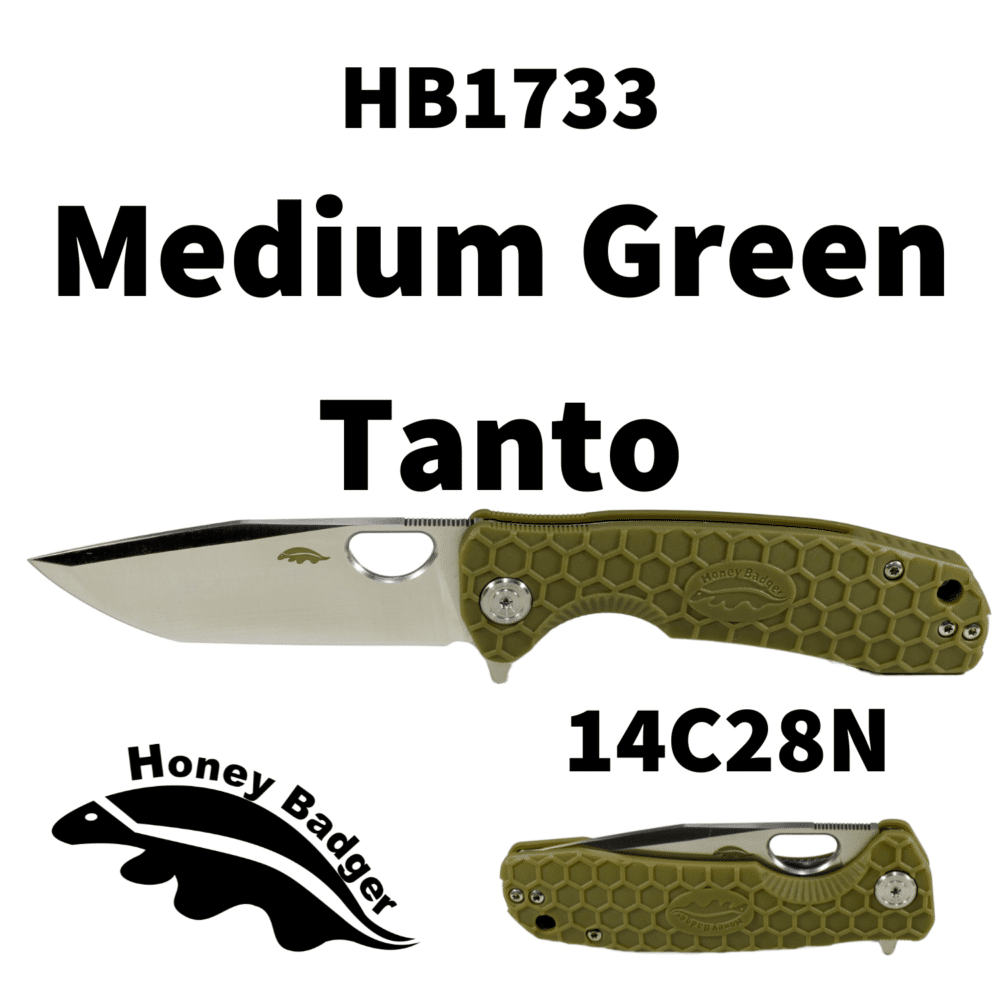 Tanto  Medium Green 14C28N (HB1733) Honey Badger Knives Pocket Knives