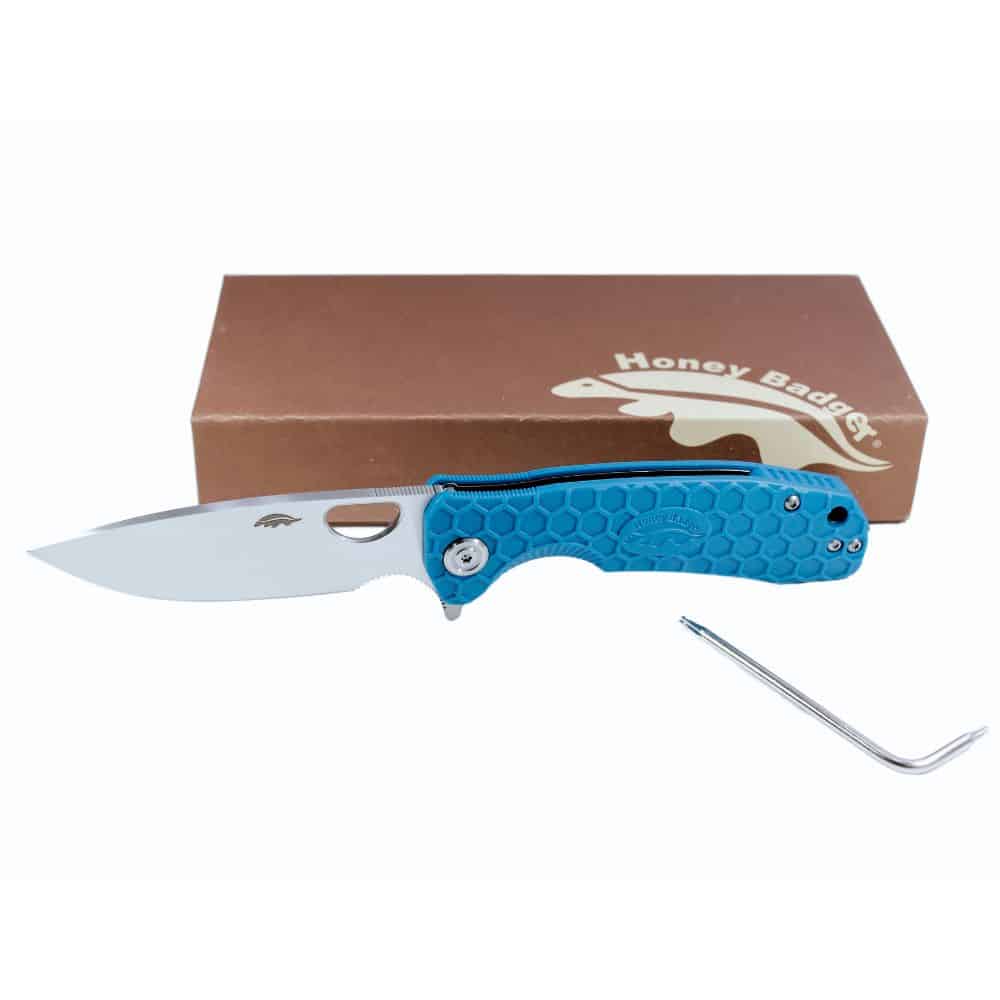 Drop Point Flipper Medium Blue 8Cr13MoV (HB1017) Honey Badger Knives Pocket Knives