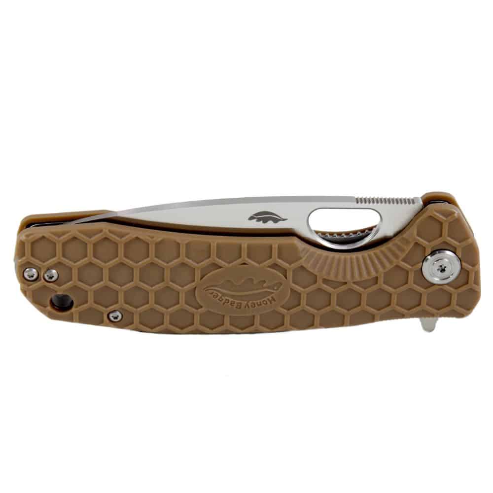 Drop Point Flipper Medium Tan 8Cr13MoV (HB1012) Honey Badger Knives Pocket Knives