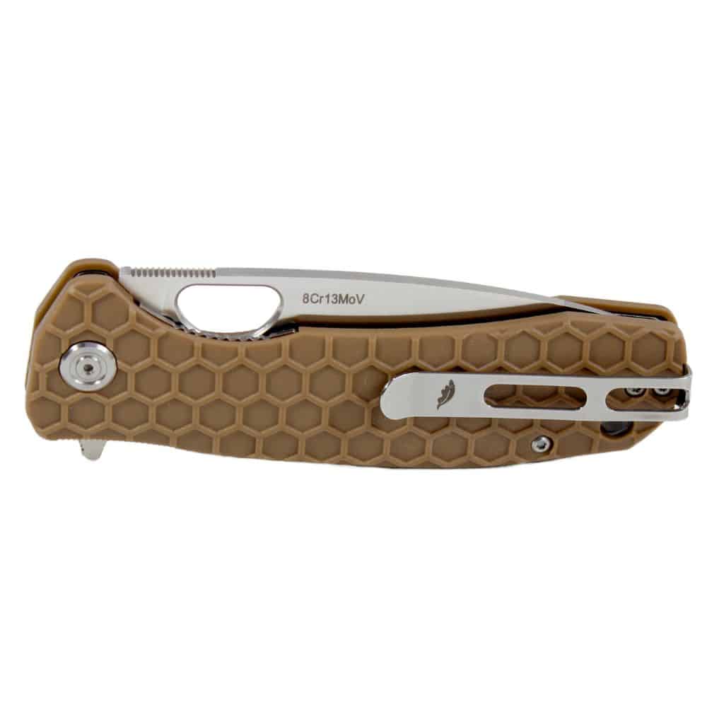 Drop Point Flipper Large Tan 8Cr13MoV (HB1002) Honey Badger Knives Pocket Knives