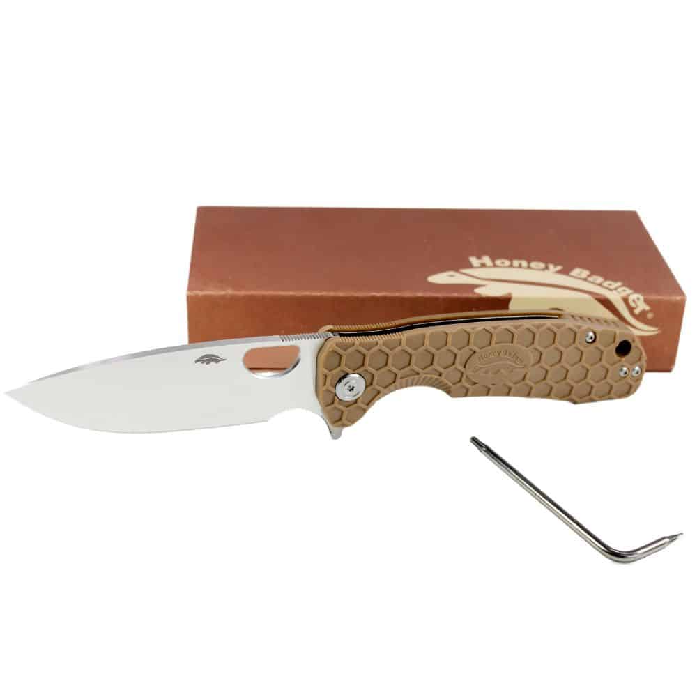 Drop Point Flipper Small Tan 8Cr13MoV (HB1022) Honey Badger Knives Pocket Knives
