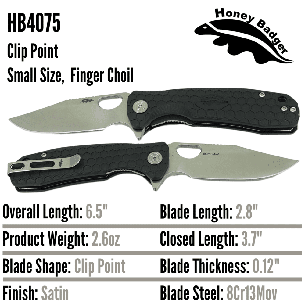 Clip Point Flipper Small Black 8Cr13MoV (HB4075) Honey Badger Knives Pocket Knives